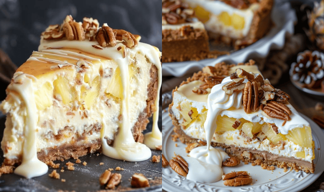Fiz esse cheesecake de ananás com chocolate branco e nozes e ele virou o assunto da sobremesa