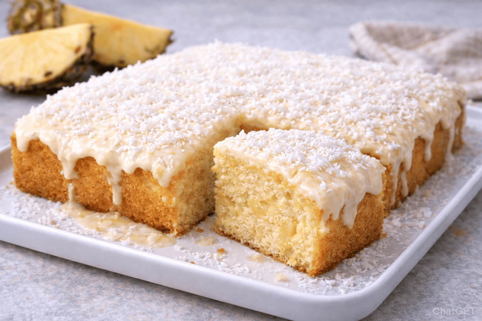 Bolo de Abacaxi com Cobertura de Coco Bem Cremosa