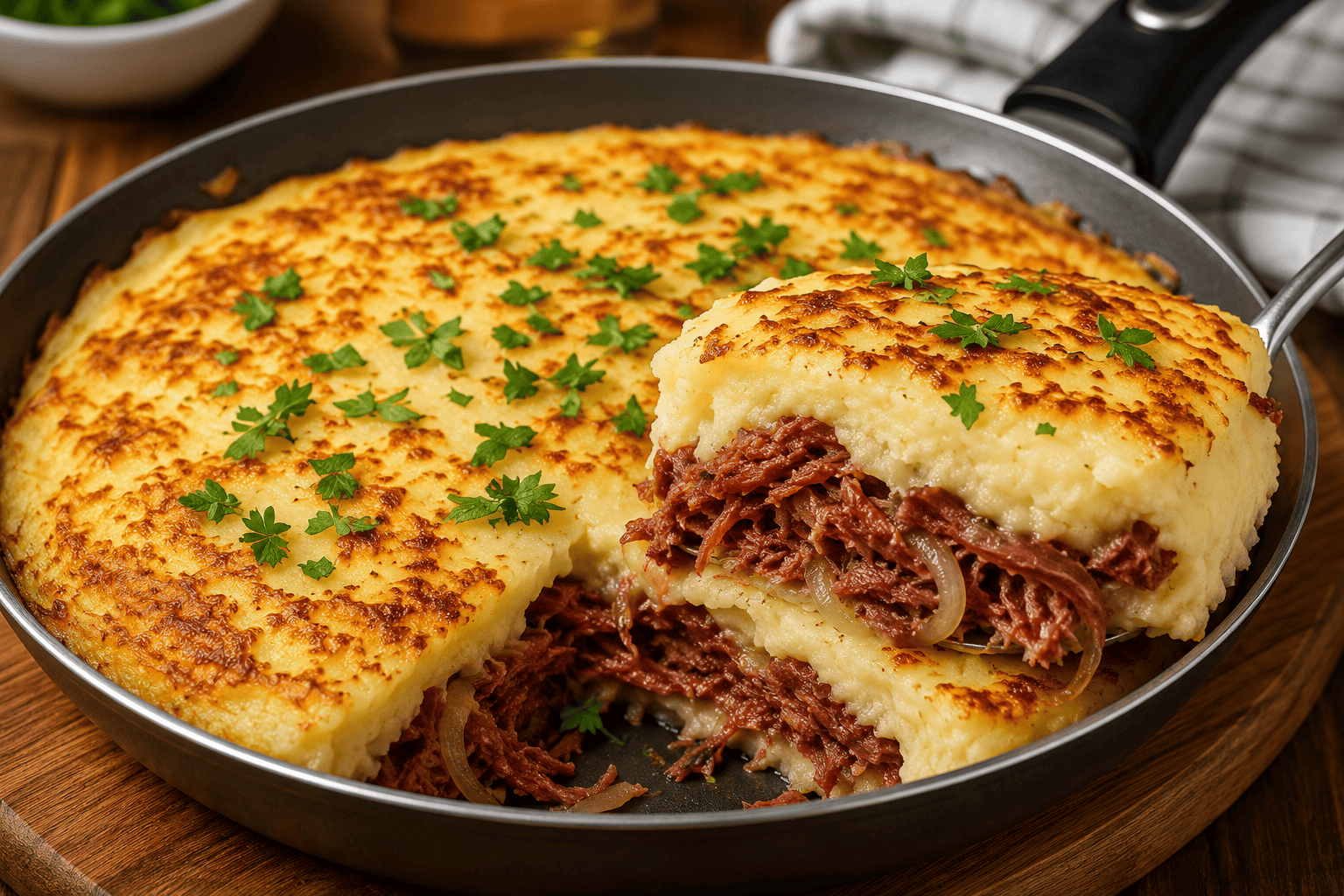 Escondidinho de Frigideira com Carne Seca: uma receita rápida, cremosa e cheia de sabor